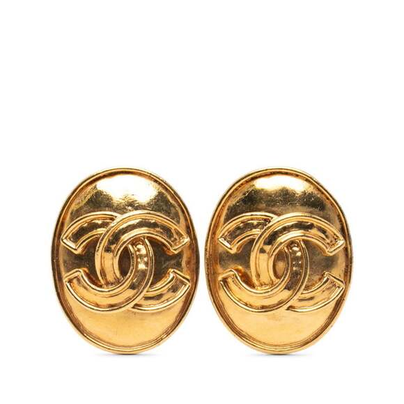 CHANEL Authentic Vintage Gold Logo Earrings